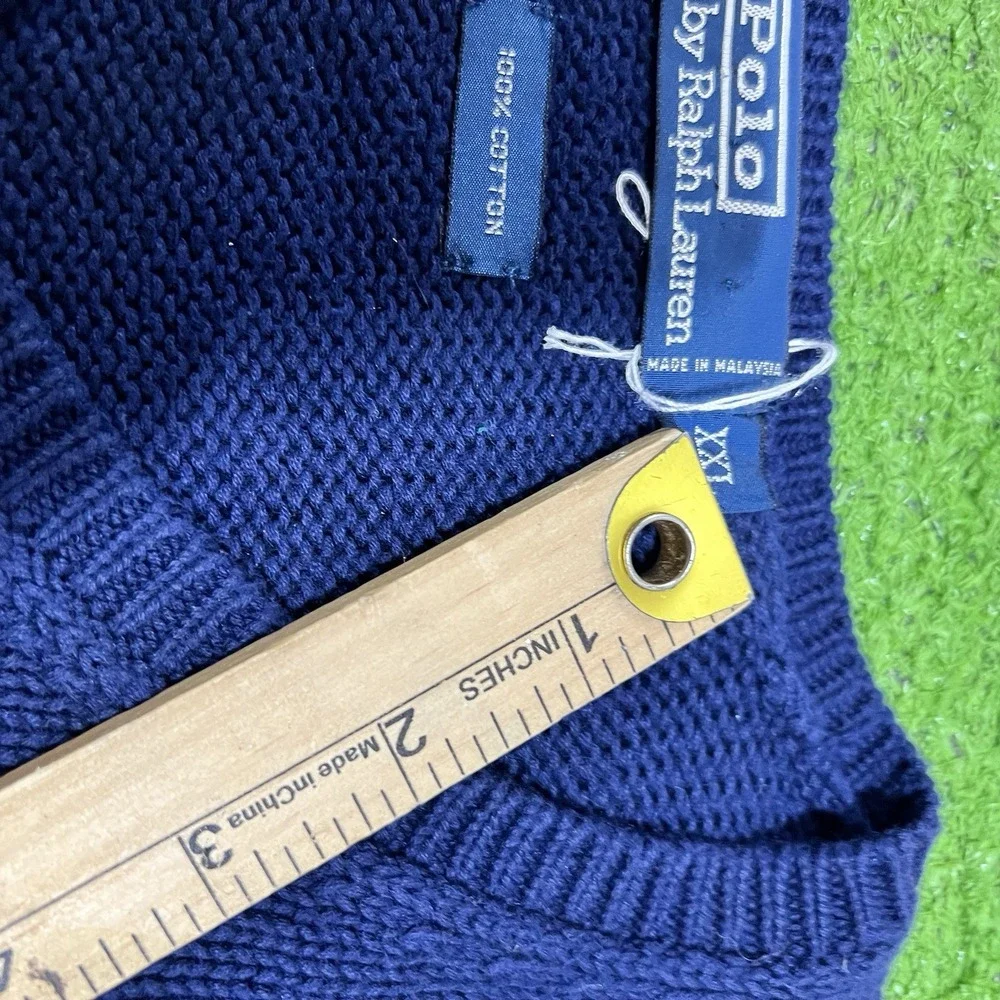 Vint Polo Ralph Lauren Knit Sweater 2XL Blue 90s‎ Preppy Maroon Pony